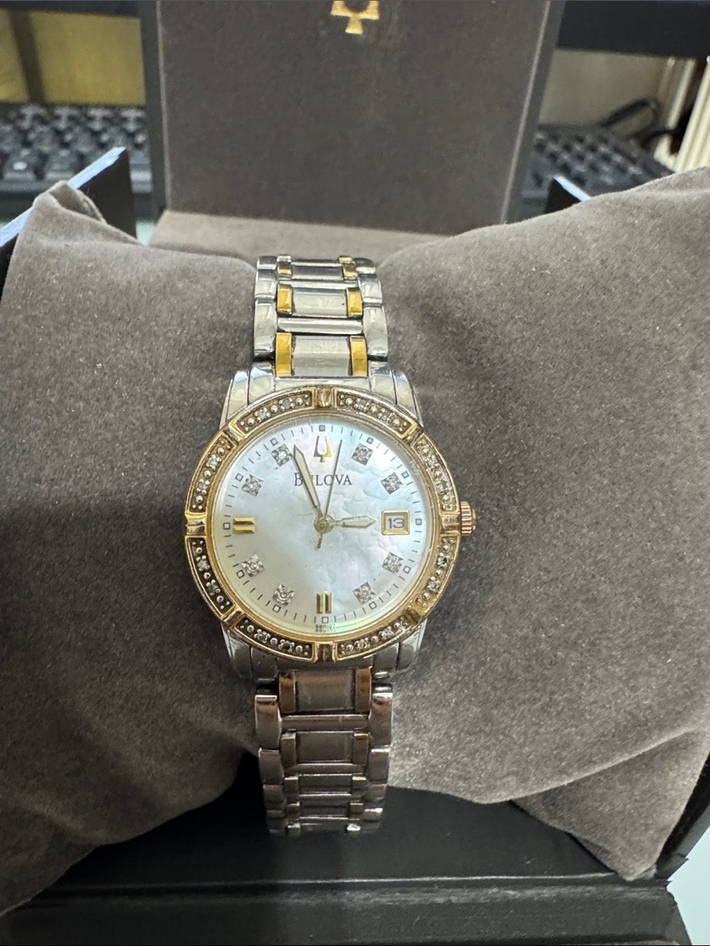 Bulova Two-Tone Silver Gold Women's Watch with Mother-of-Pearl Dial new battery